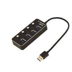 USB 3.1 (Gen 1) 4-port hub with switches, black