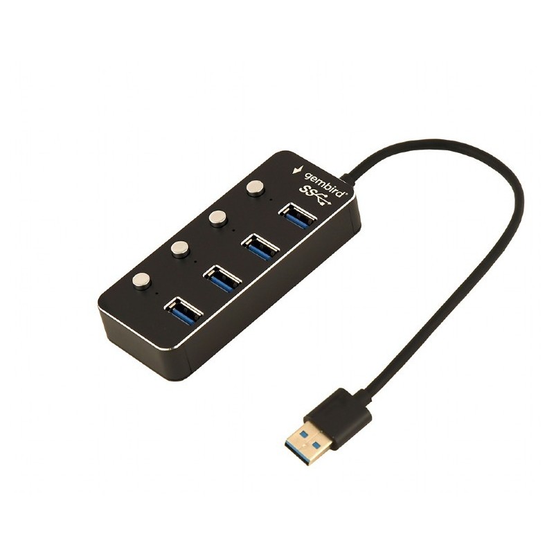 USB 3.1 (Gen 1) 4-port hub with switches, black