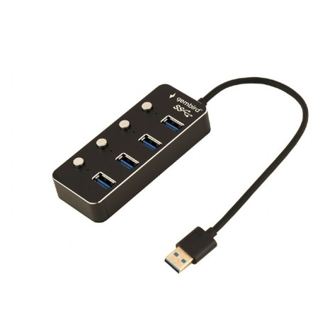 USB 3.1 (Gen 1) 4-port hub with switches, black