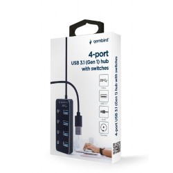 USB 3.1 (Gen 1) 4-port hub with switches, black