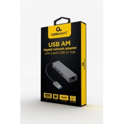 USB type-AM Gigabit netwerkadapter met ingebouwde USB 3.0 hub